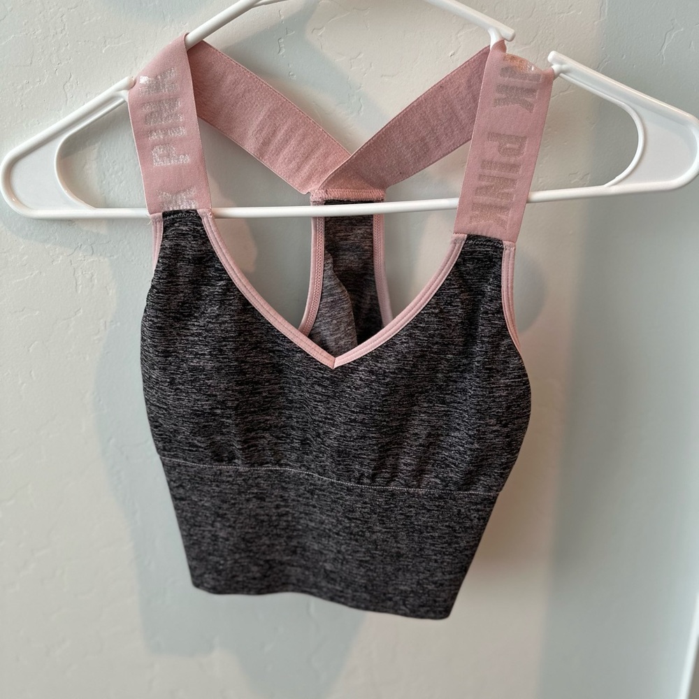 PINK Victoria's Secret Women's Gray and Pink Sports Bra